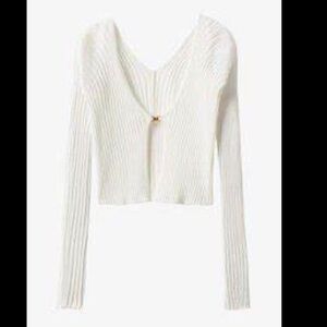 MANGO white cardigan with gold clasp